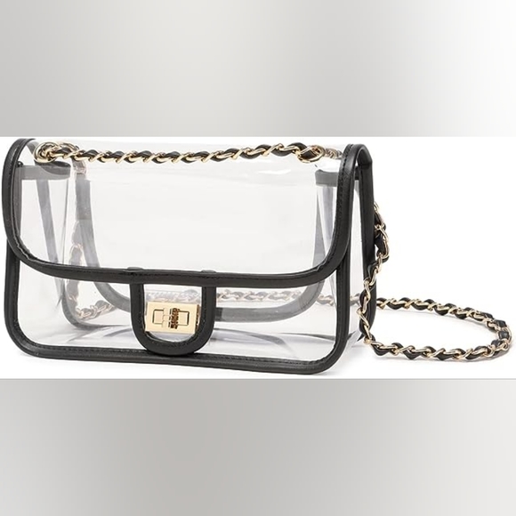 Womens PVC Clear Crossbody Handbag Black Trim Stadium Approved Clear Bag - Picture 2 of 8